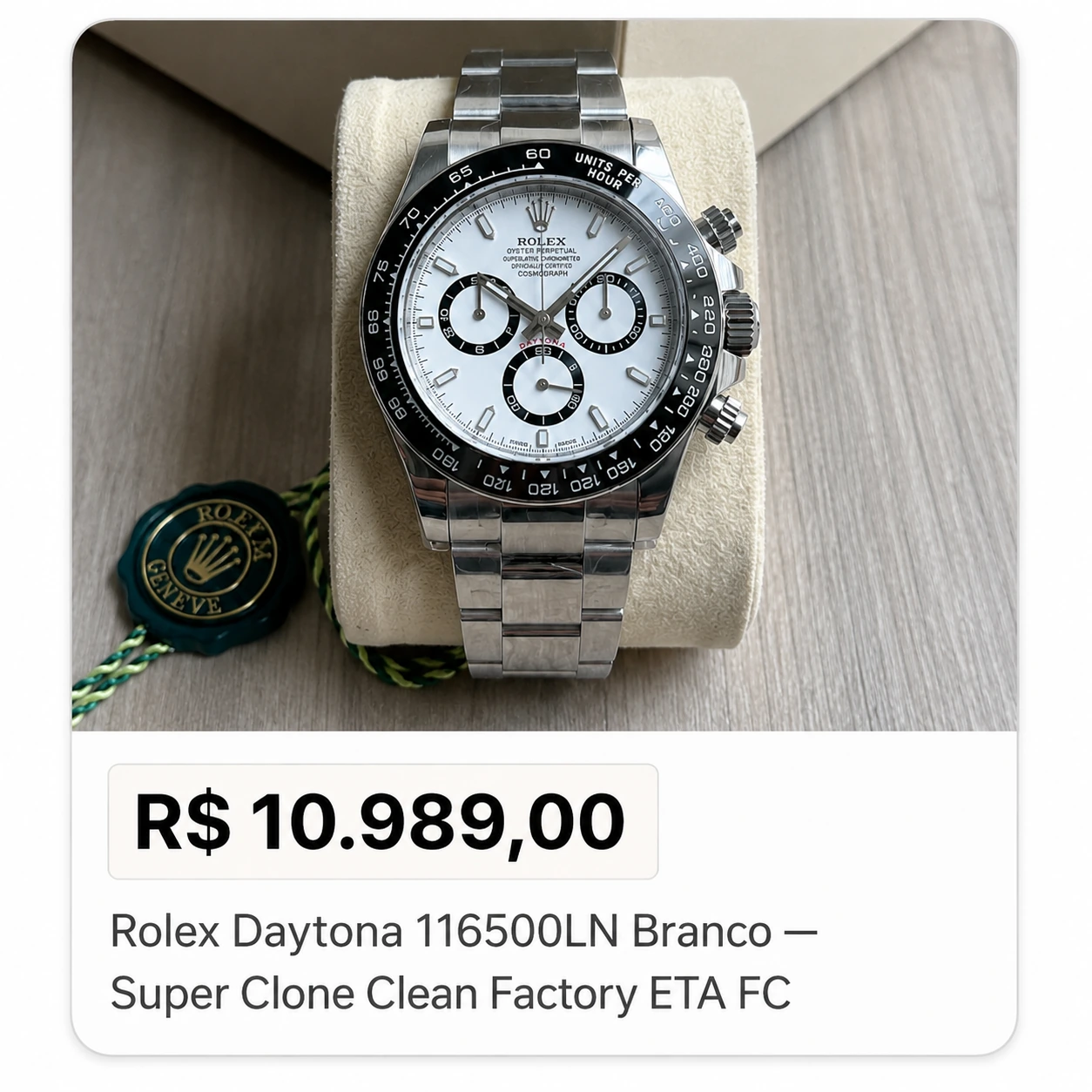 Relógio Rolex Daytona com preço destacado