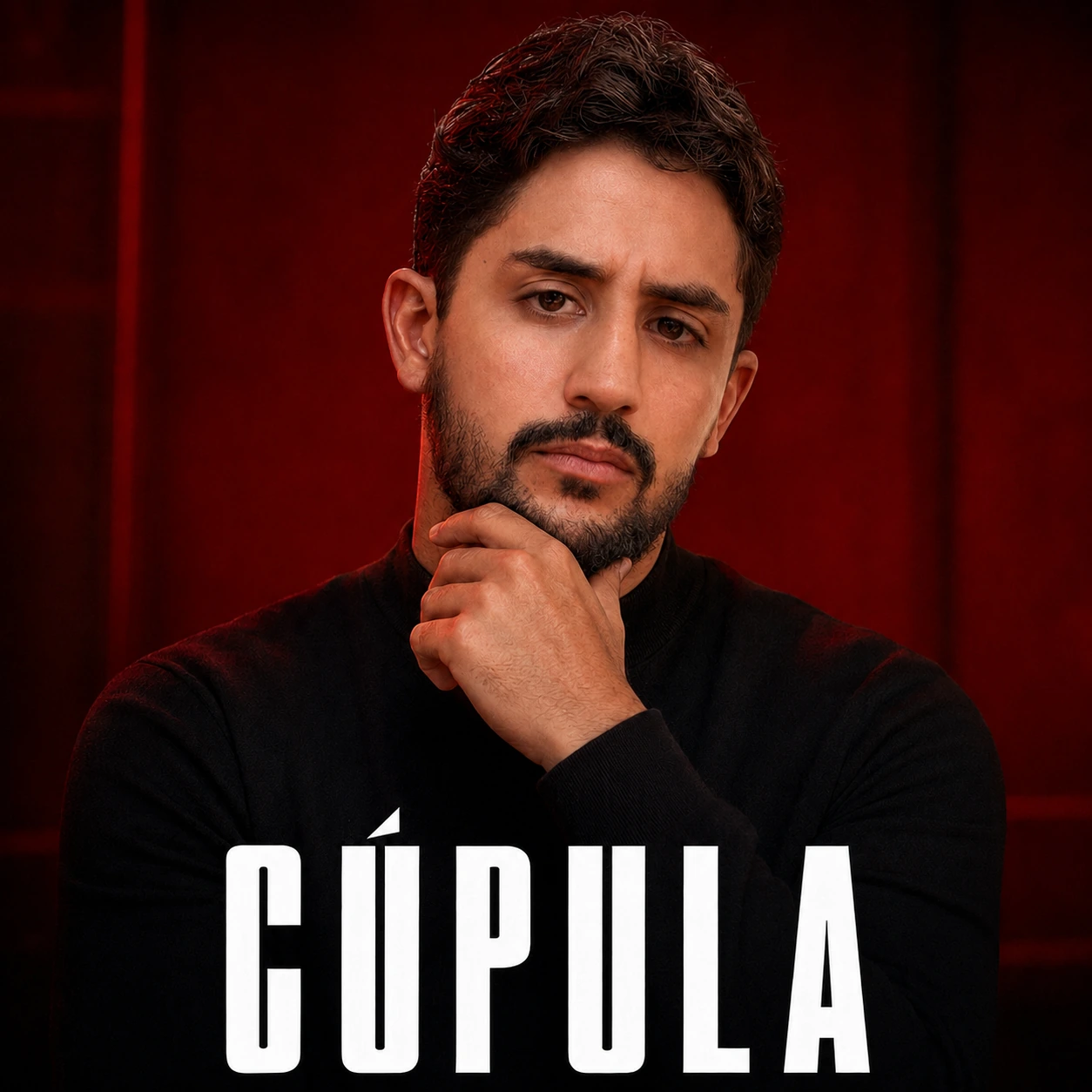 Retrato do criador da Cúpula em fundo vermelho