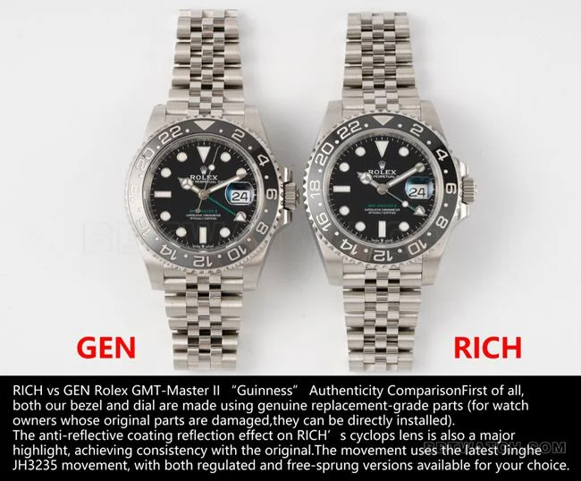 RICH GMT-Master II Bruce Wayne comparado ao Rolex genuíno