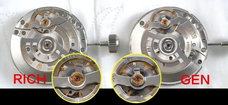 Movimento JH3235 do Rolex Super Clone RICH comparado ao movimento Rolex 3235 genuíno